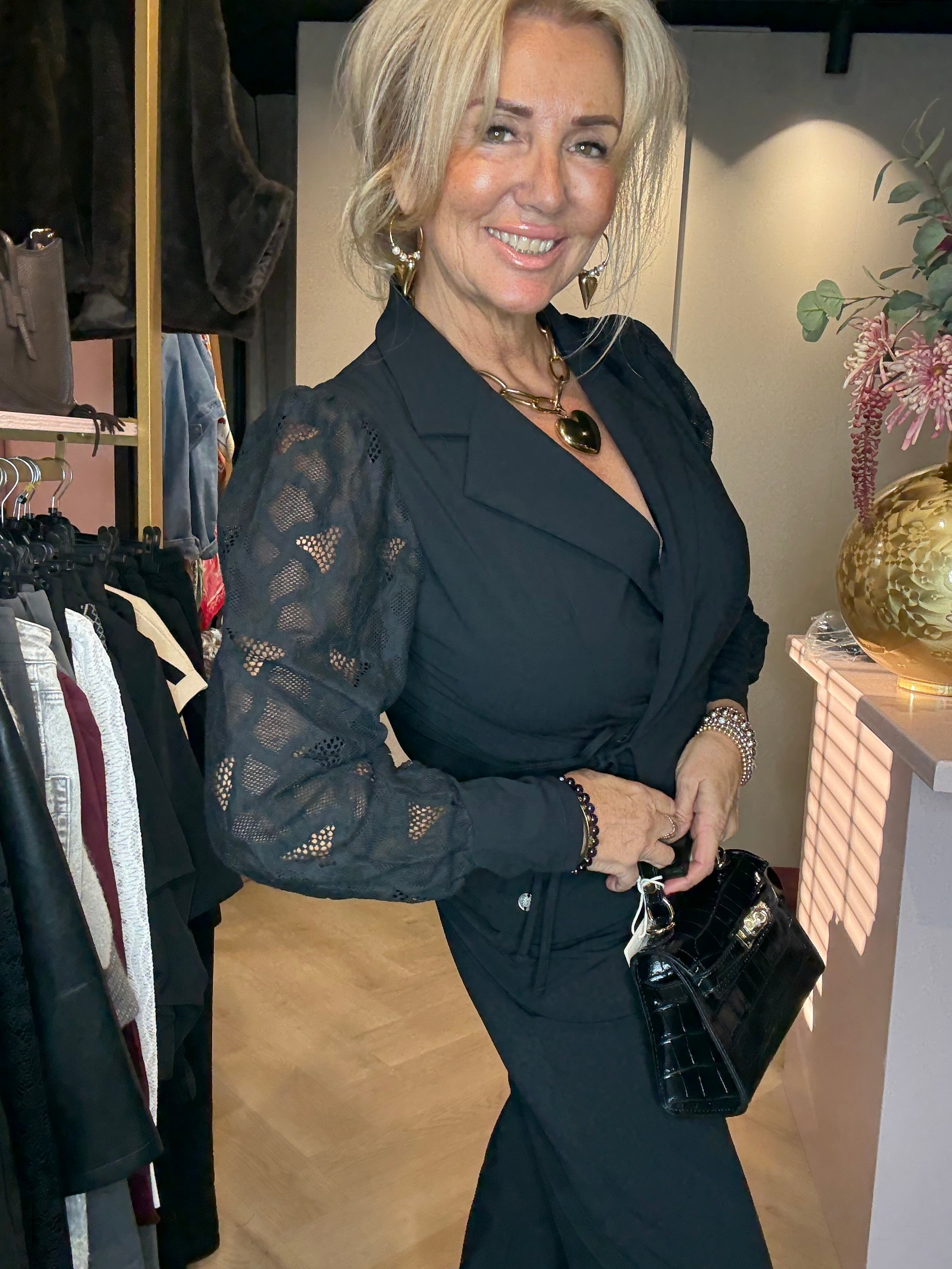 Triple Nine Blazer BLZ3906 Cross body Lace Sleeves Black